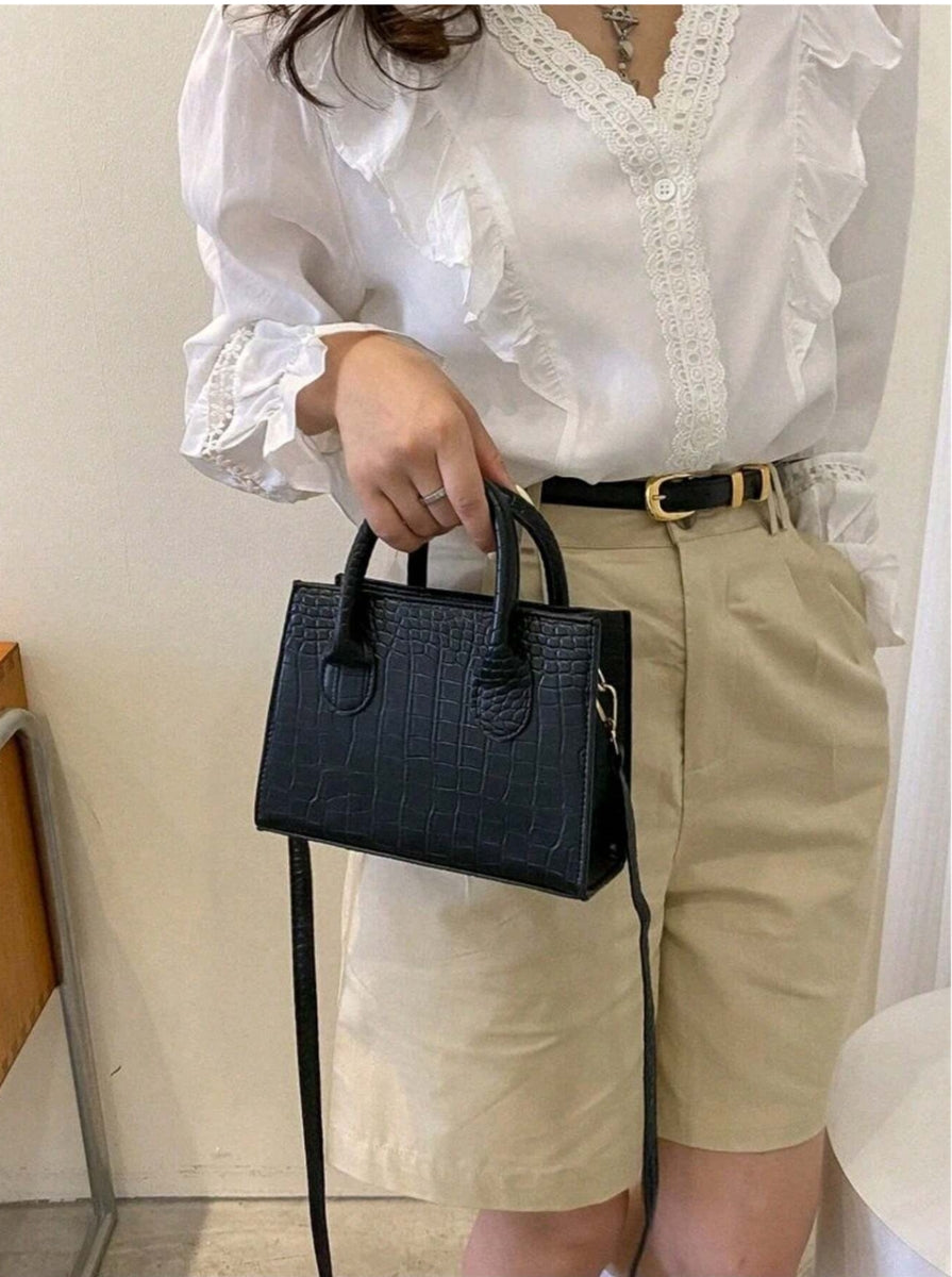 Korean Square Crossbody Bag Croco Leather Women's Fashionable Shoulder Sling Bag Handbag 2862