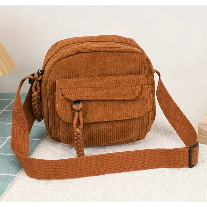 Corduroy New Simple and Stylish Solid Color Women's Shoulder Crossbody Bag in Campus Style #3600