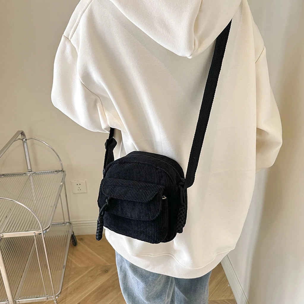 Corduroy New Simple and Stylish Solid Color Women's Shoulder Crossbody Bag in Campus Style #3600
