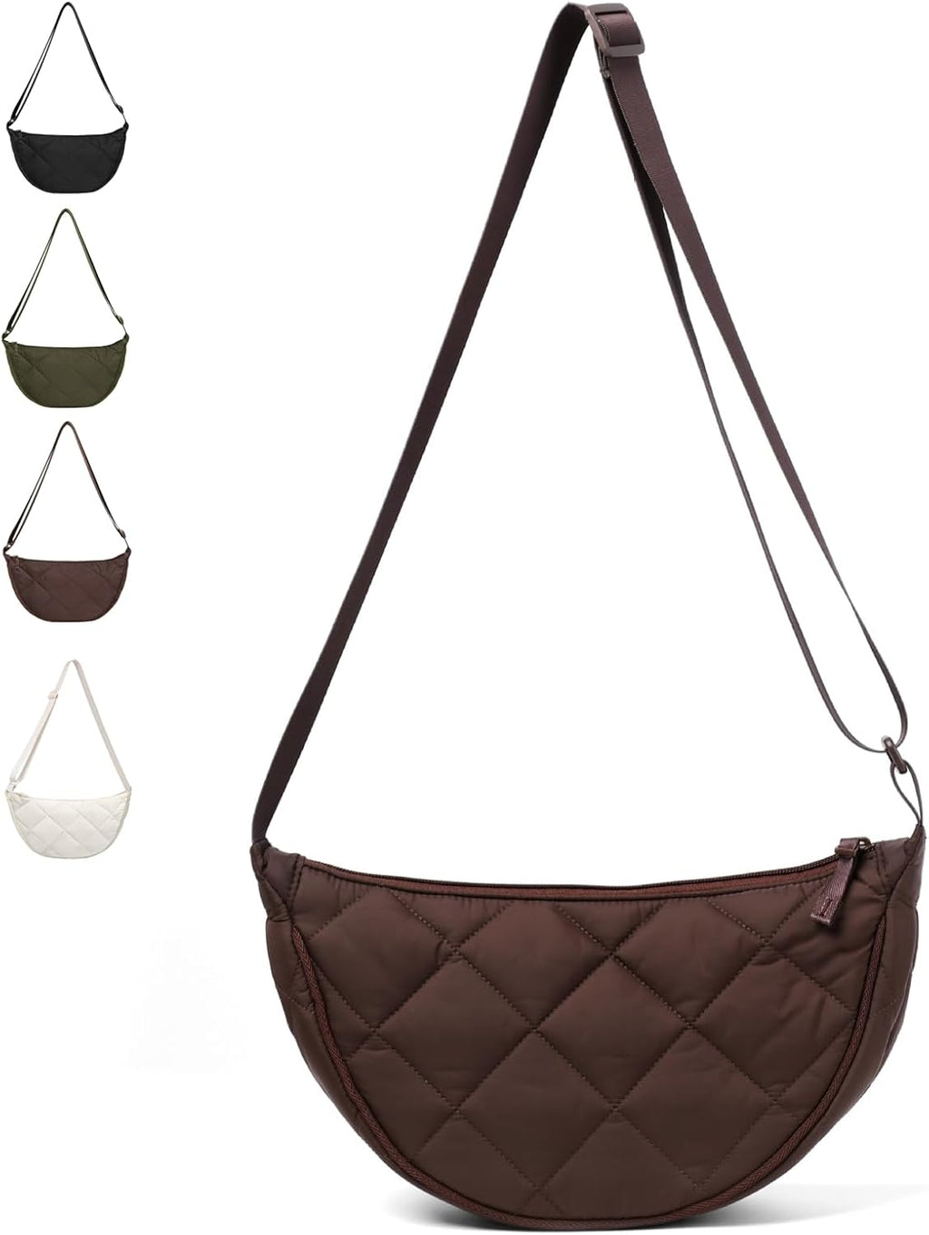Half Moon Crossbody Bag Women's Shoulder Bag Medium Nylon Quilted Bag Women's Puffer Bag Hobo Shopper Bag Shoulder Bag with Adjustable Shoulder Strap for University Work Travel Everyday 3535