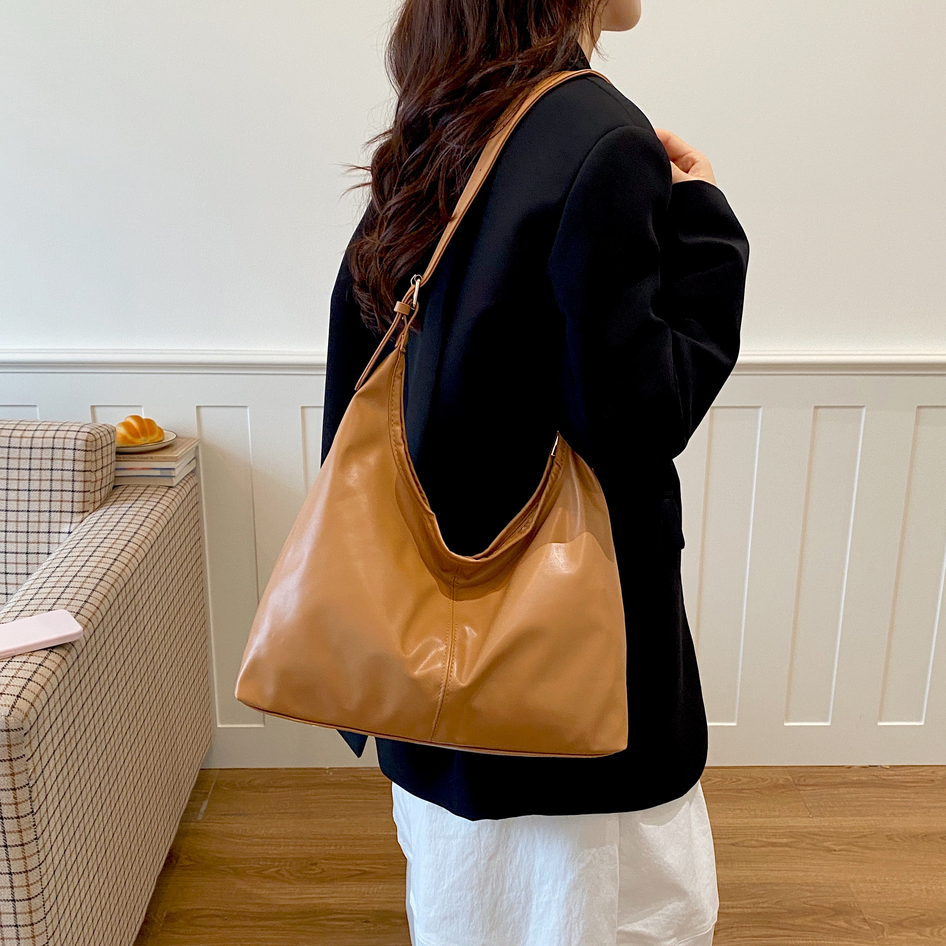 Shoulder Bag For Woman Soft PU Leather Korean Style Street Fashion Large Capacity Tote Bag #3667
