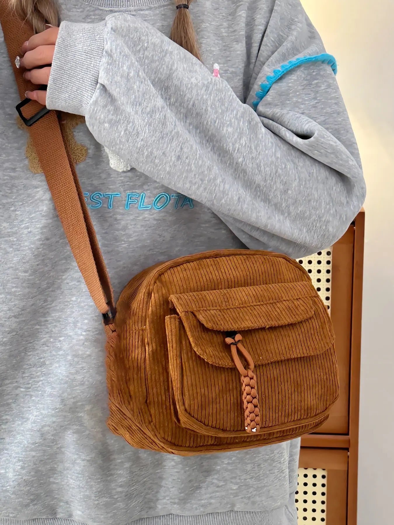 Corduroy New Simple and Stylish Solid Color Women's Shoulder Crossbody Bag in Campus Style #3600