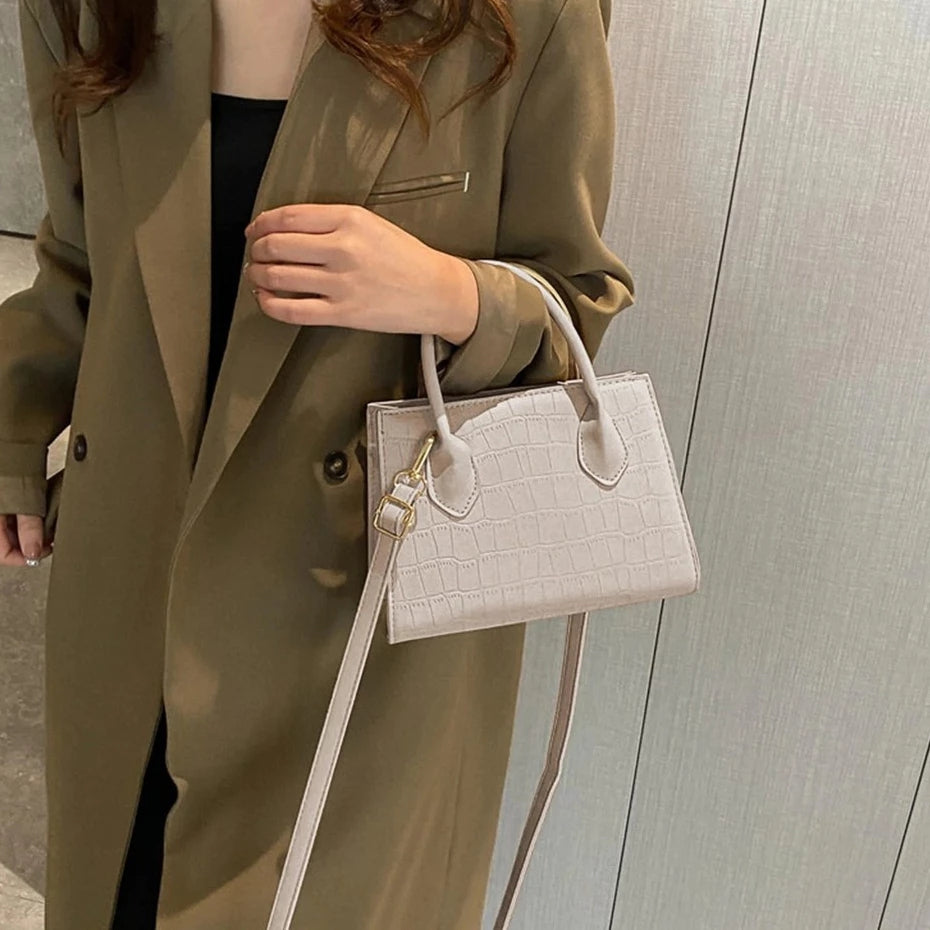 Korean Square Crossbody Bag Croco Leather Women's Fashionable Shoulder Sling Bag Handbag 2862