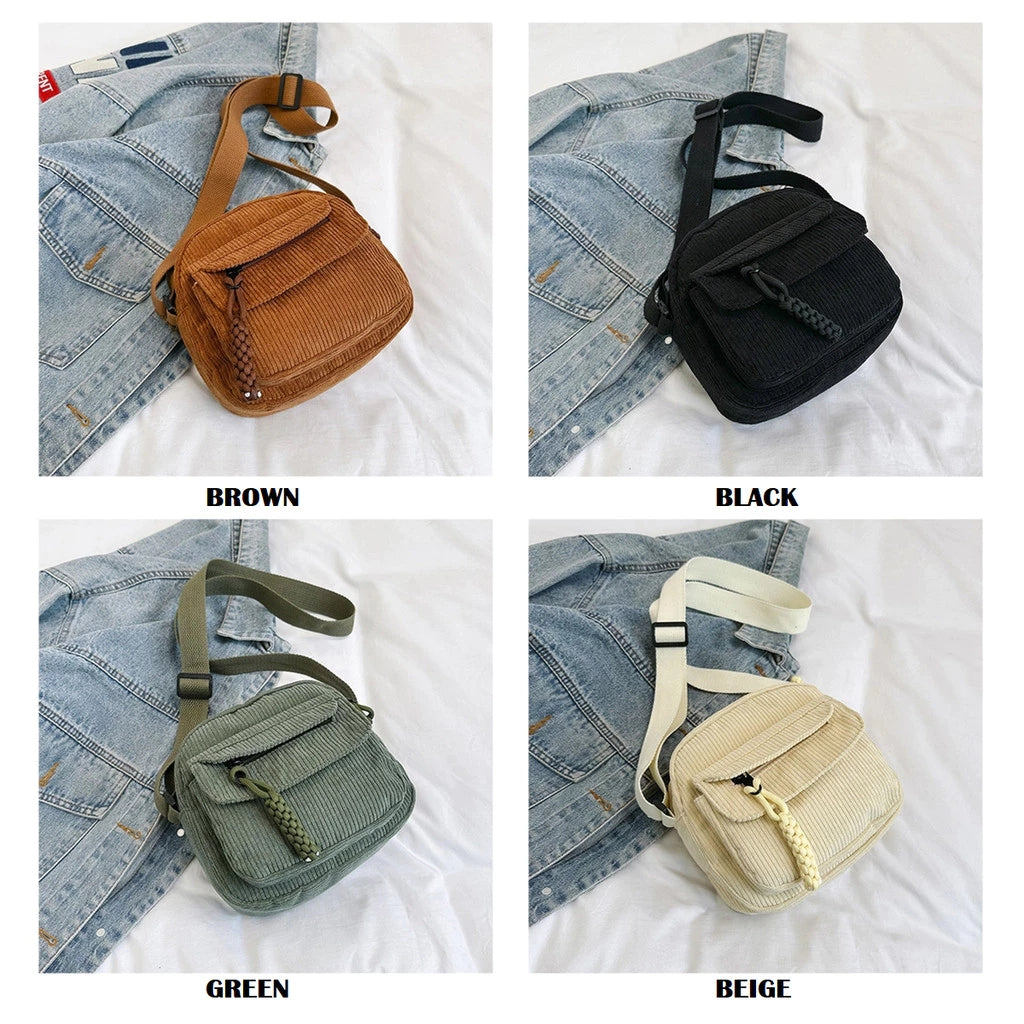 Corduroy New Simple and Stylish Solid Color Women's Shoulder Crossbody Bag in Campus Style #3600