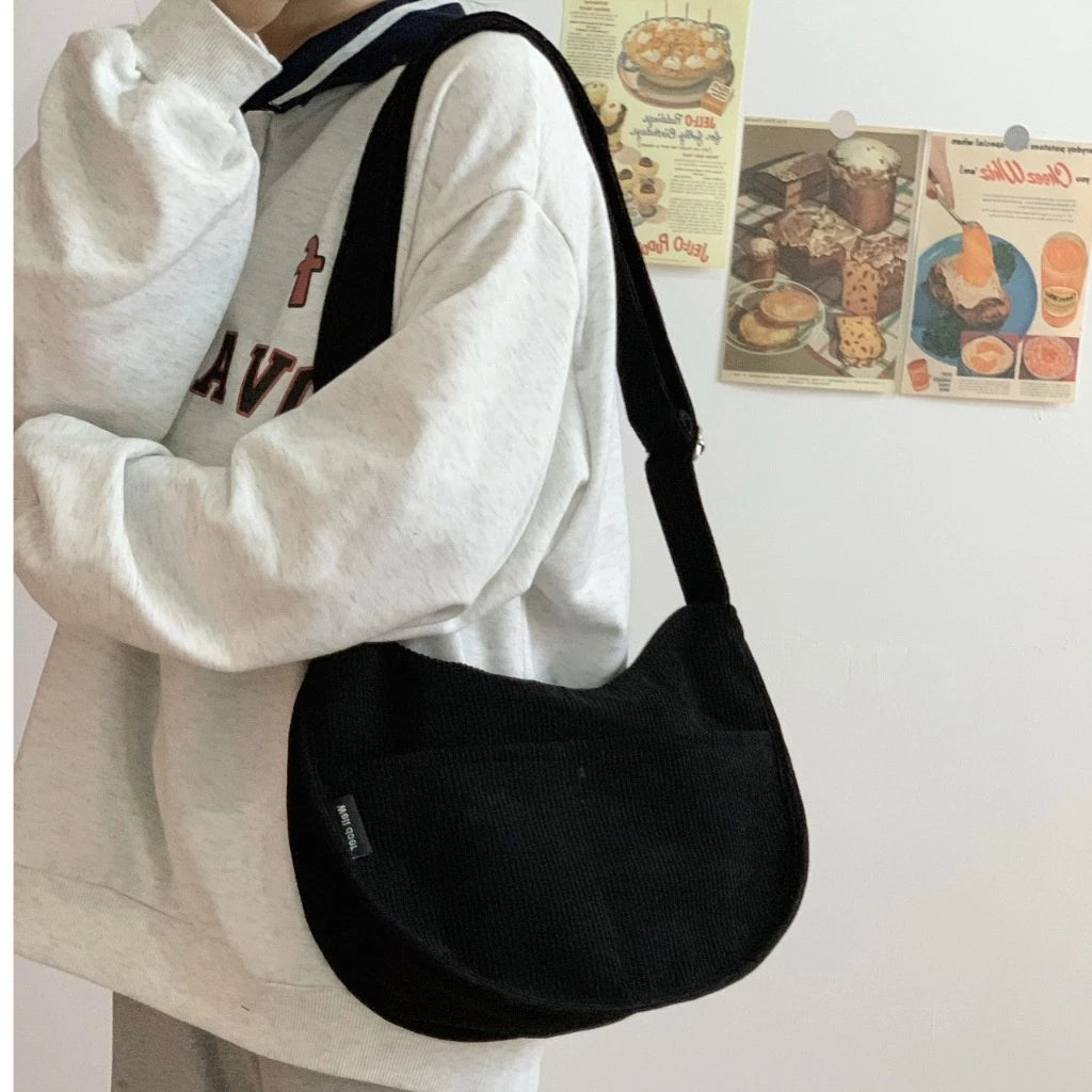 Japanese Corduroy Dumpling Bag Large Capacity Tote Unisex Shoulder Crossbody bag #3079