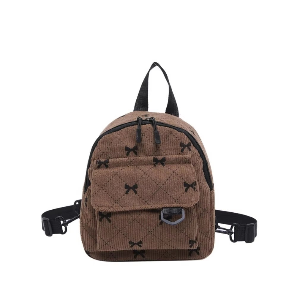 New Bow-tie Corduroy Mini Backpack Japanese Style Commuter Bag Suitable For Daily Use #3620
