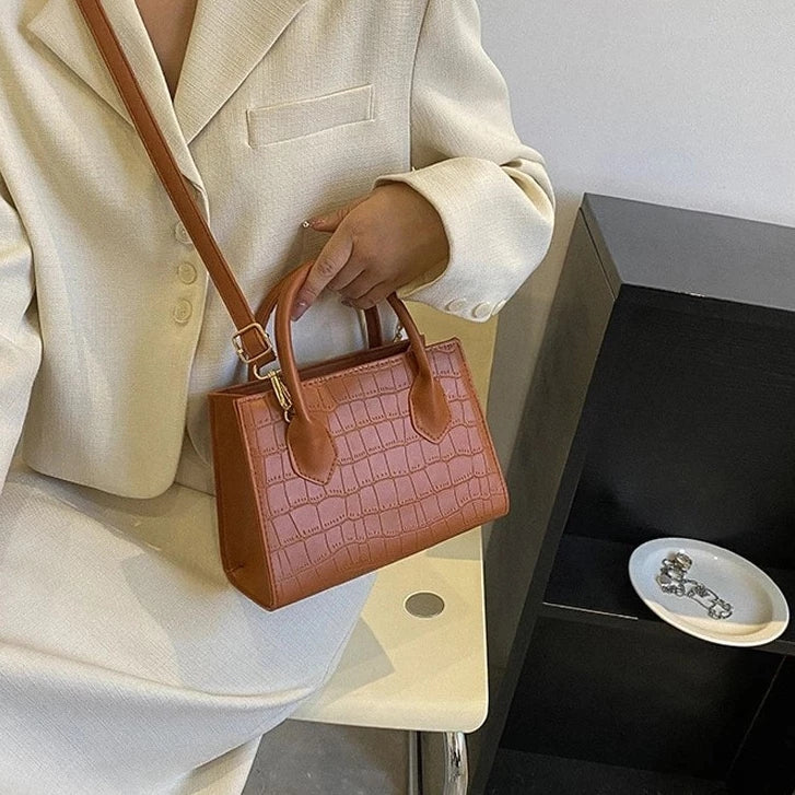 Korean Square Crossbody Bag Croco Leather Women's Fashionable Shoulder Sling Bag Handbag 2862