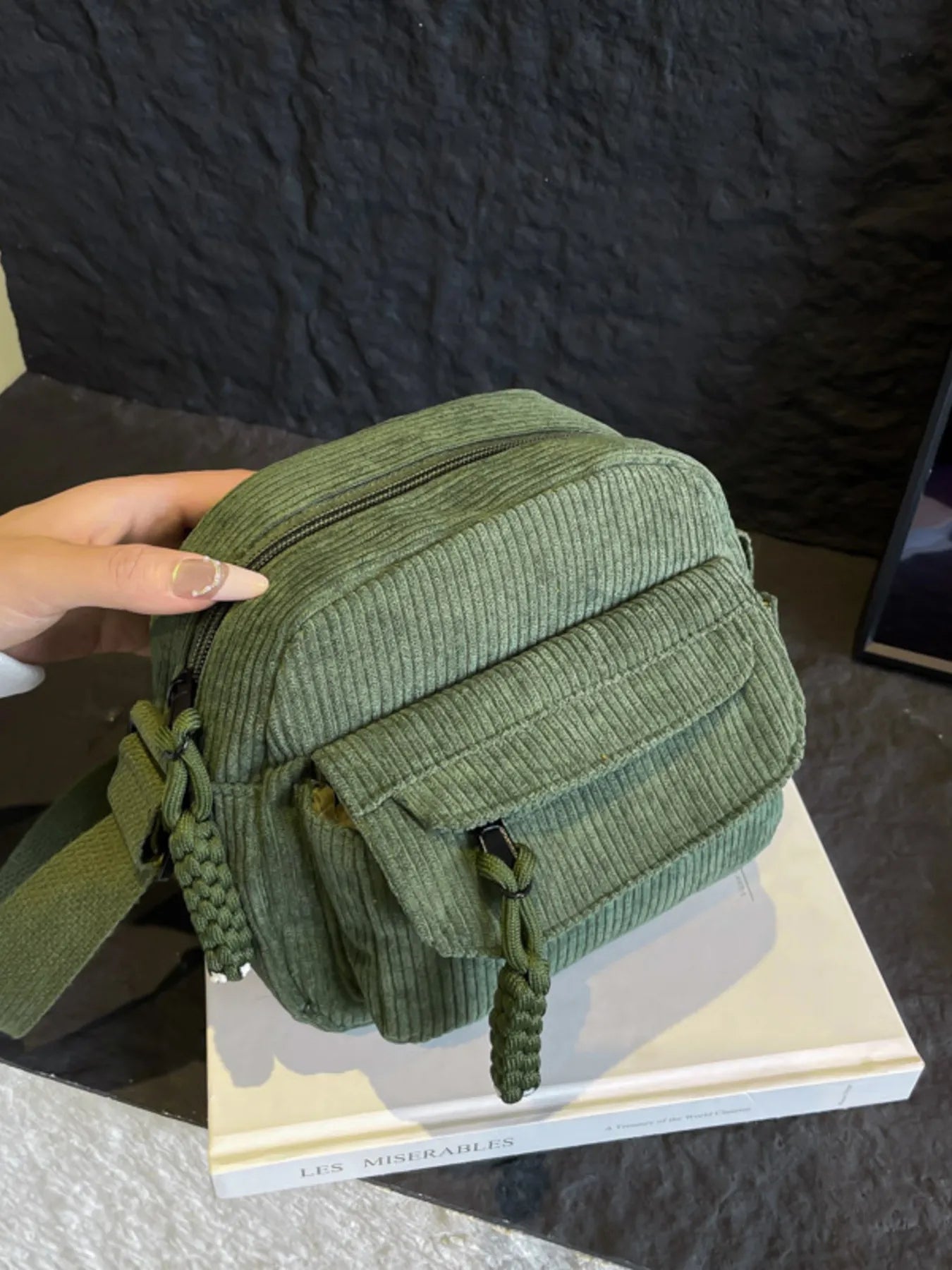 Corduroy New Simple and Stylish Solid Color Women's Shoulder Crossbody Bag in Campus Style #3600