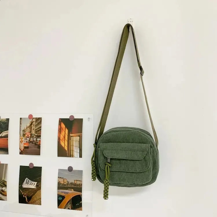 Corduroy New Simple and Stylish Solid Color Women's Shoulder Crossbody Bag in Campus Style #3600