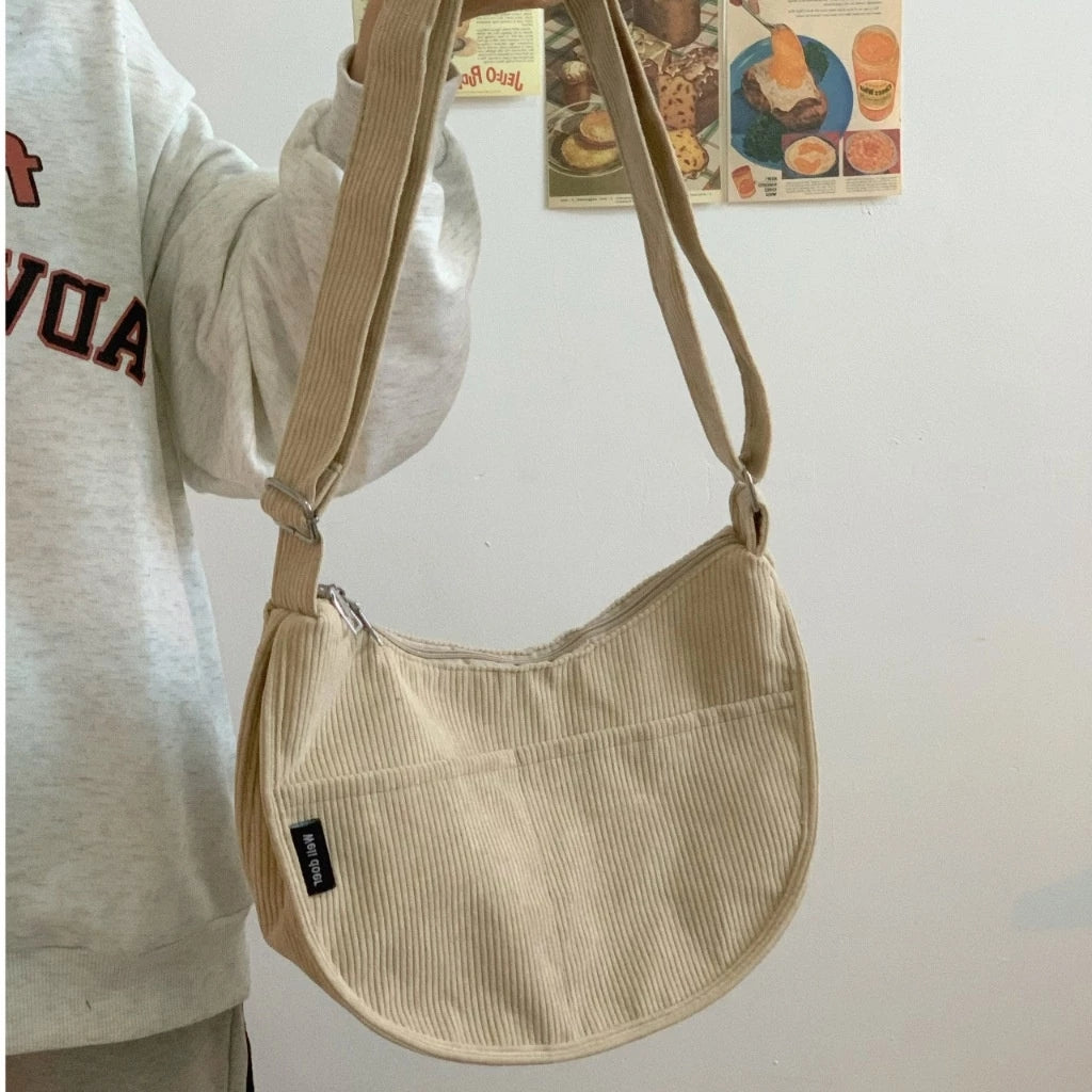 Japanese Corduroy Dumpling Bag Large Capacity Tote Unisex Shoulder Crossbody bag #3079