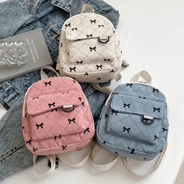 New Bow-tie Corduroy Mini Backpack Japanese Style Commuter Bag Suitable For Daily Use #3620