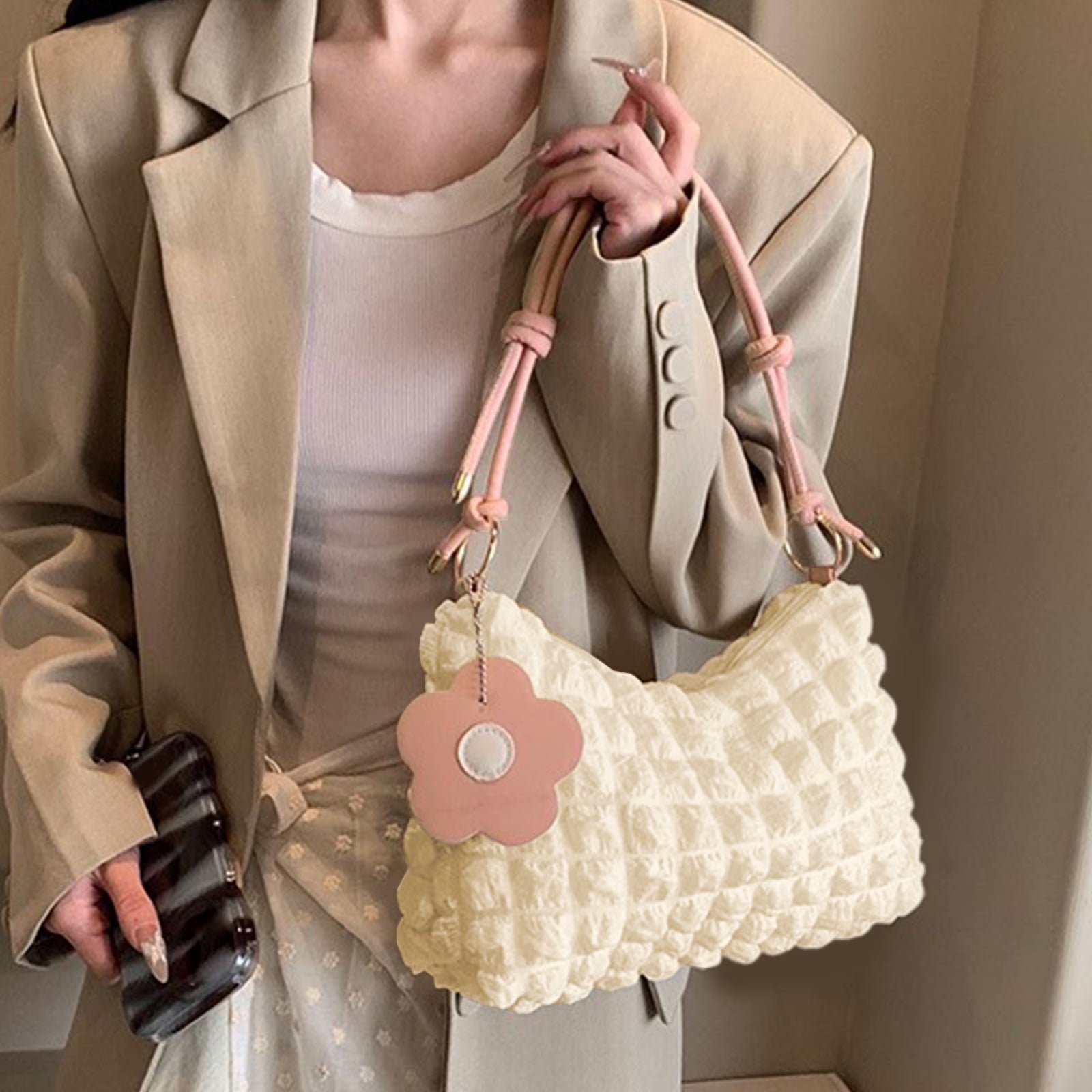 Cloud Puffer Tote Bag for Woman Wrinkle Bubble Polyester Shoulder Handbag #3386